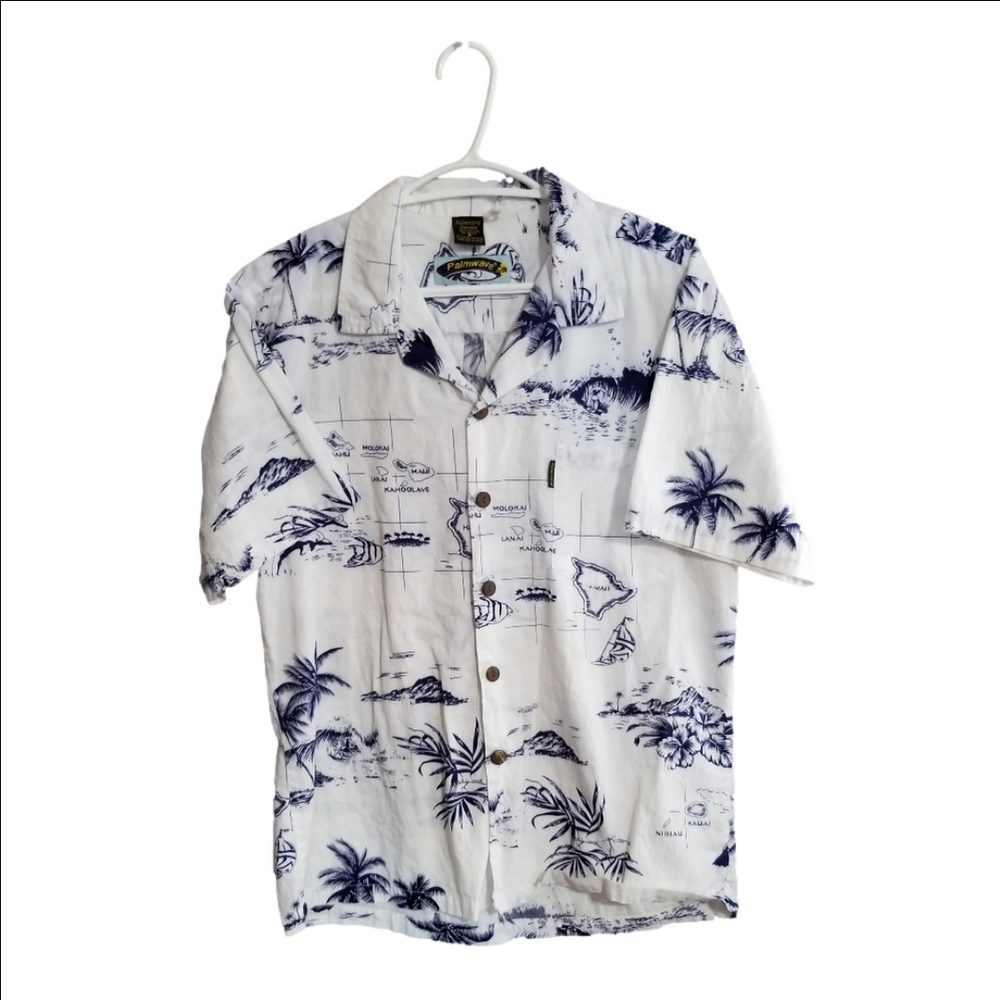 Palmwave Short Sleeve 100% Cotton Hawaiian Button Up Label Reads Size Small - Picture 2 of 12